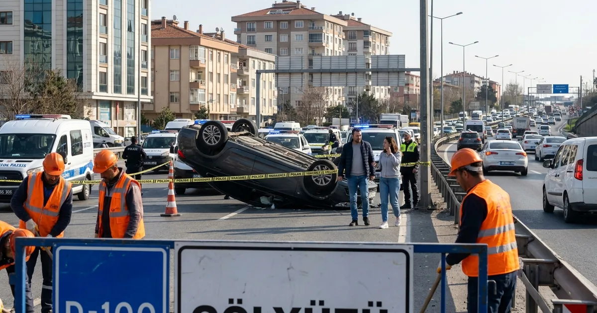 D-100 Kara Yolu'nda Takla Atan Araçtan Mucize Kurtuluş