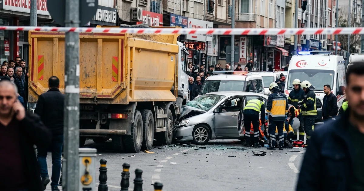 Ümraniye'de hafriyat kamyonu otomobile çarptı: 4 yaralı