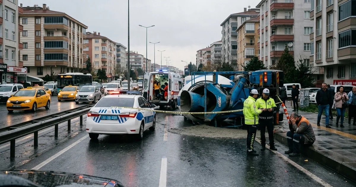 İstanbul'da beton mikseri devrildi: Samandıra yolunda kaza