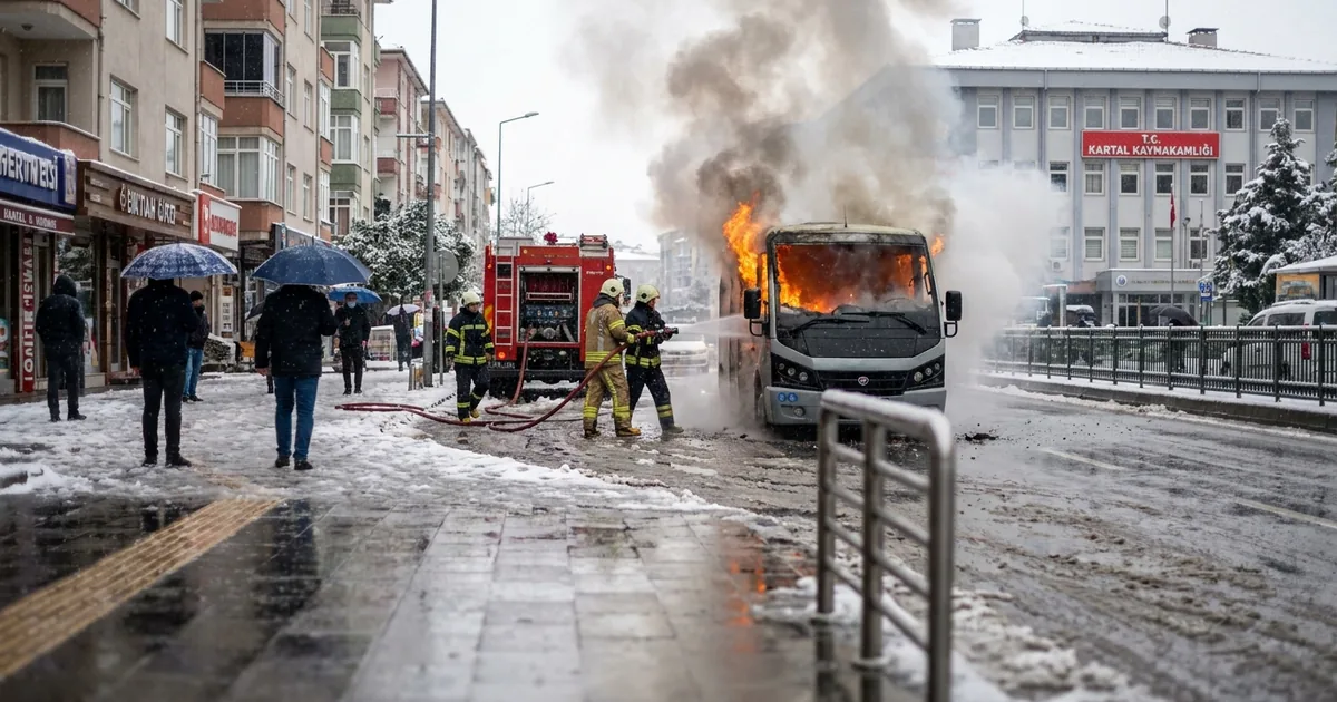 Kartal Kaymakamlığı arkasında araç yanarak kül oldu