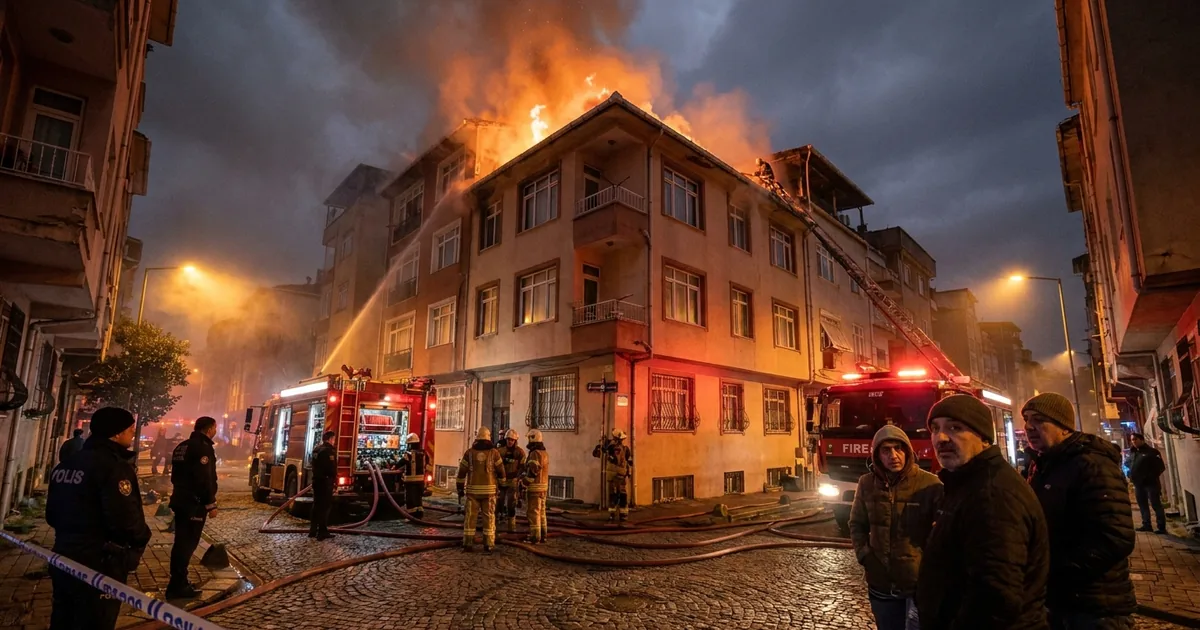 4 katlı binanın çatısında yangın: Alevler geceyi aydınlattı