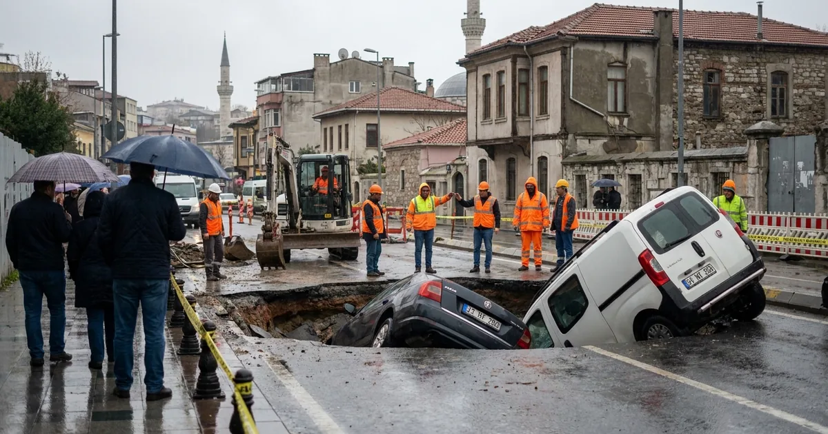 İstanbul'da yol çöktü: Araçlar çukura düşerek mahsur kaldı