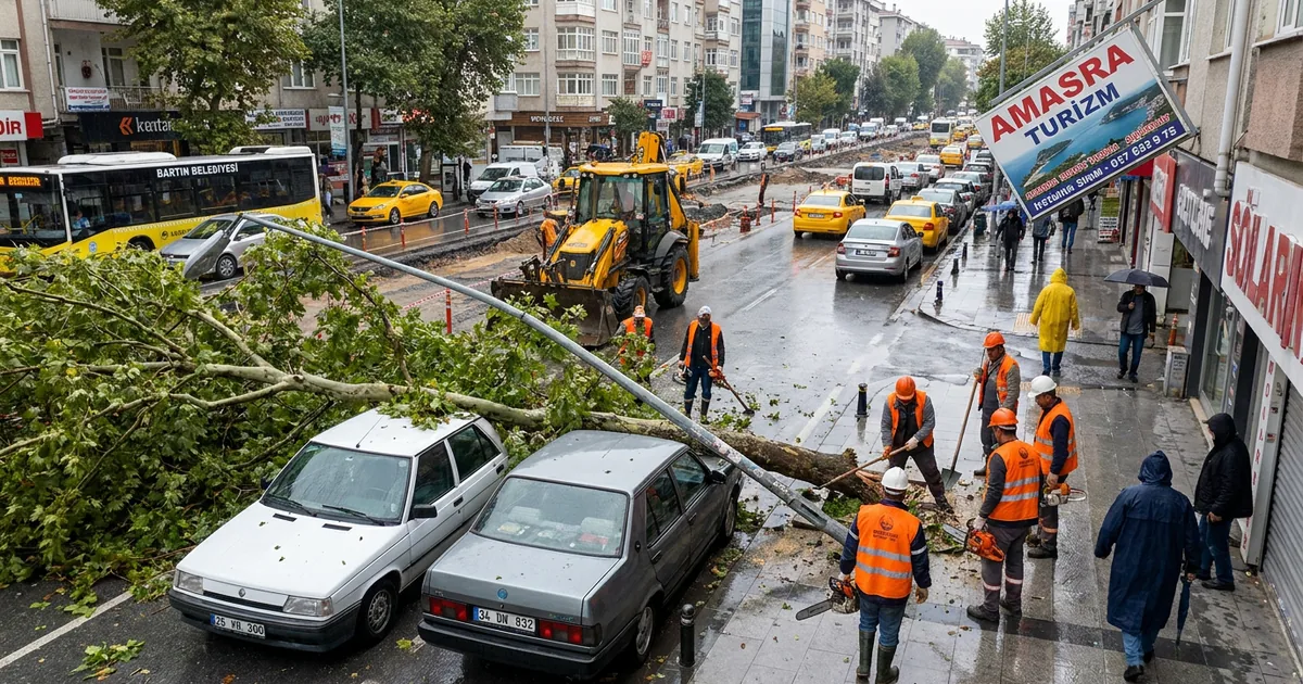 Bartın Fırtınası: Otoparktaki Araçlar Ağaç Altında Kaldı