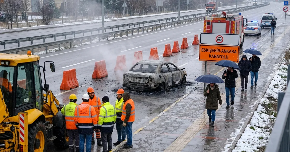 Ankara yolunda seyir halindeki otomobil yanarak kül oldu