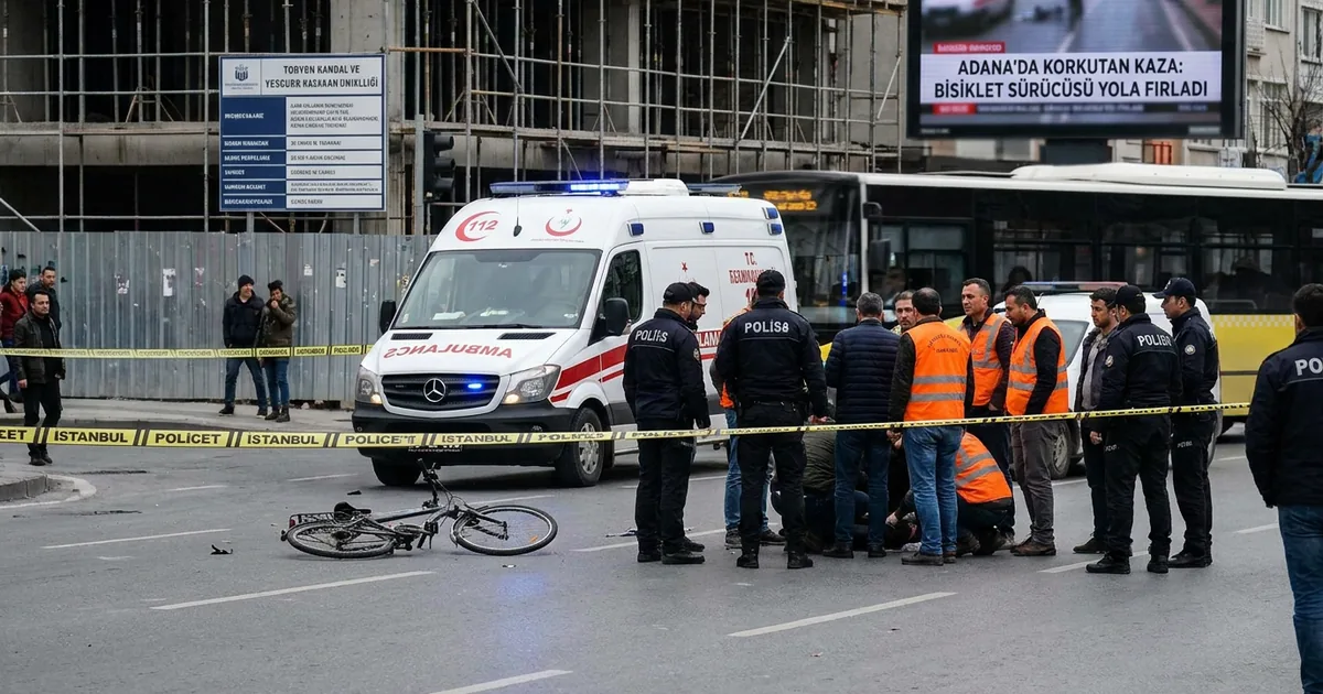 Adana'da korkutan kaza: Bisiklet sürücüsü yola fırladı