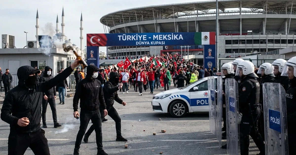 Meksika'da Dünya Kupası maçı öncesi stadyum önünde polis ile