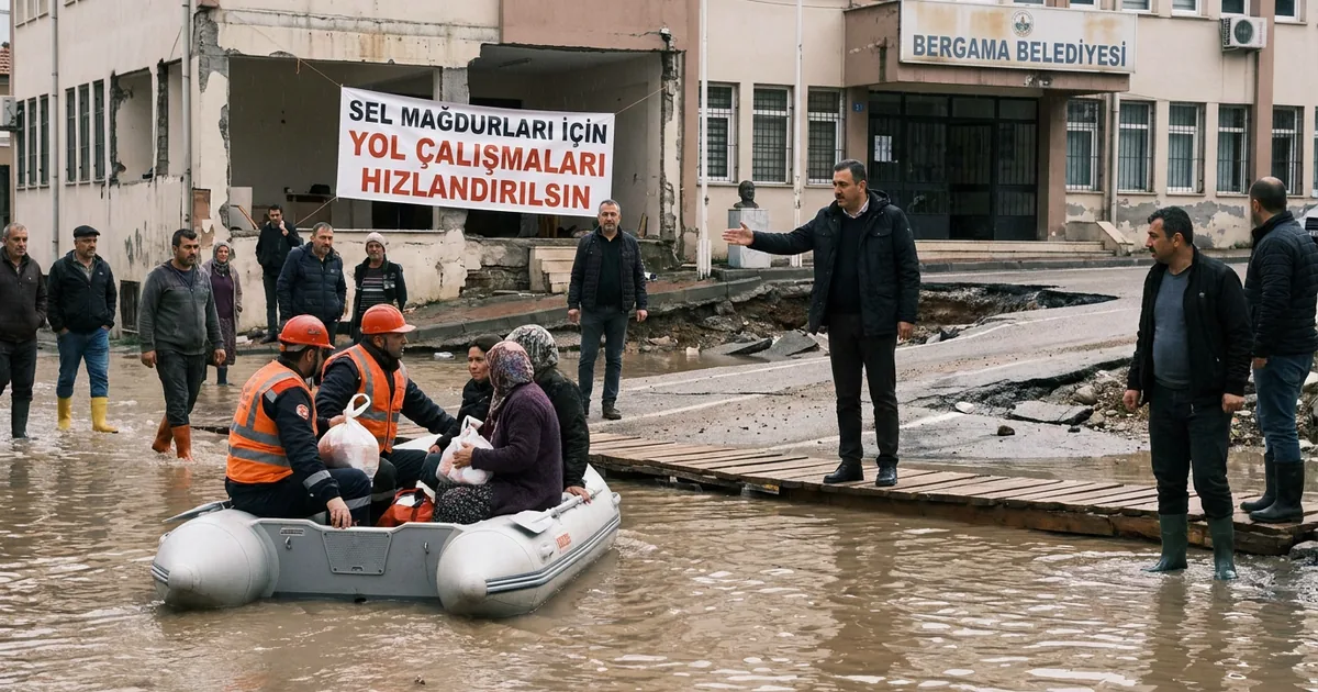 Bergama'da sel mağdurlarına AK Parti'den yol eleştirisi